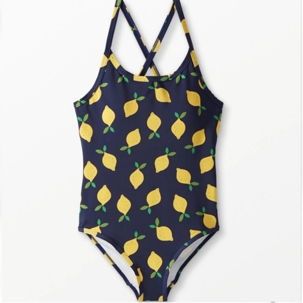 Hanna Andersson Navy Lemon Print One Piece Swimsuit